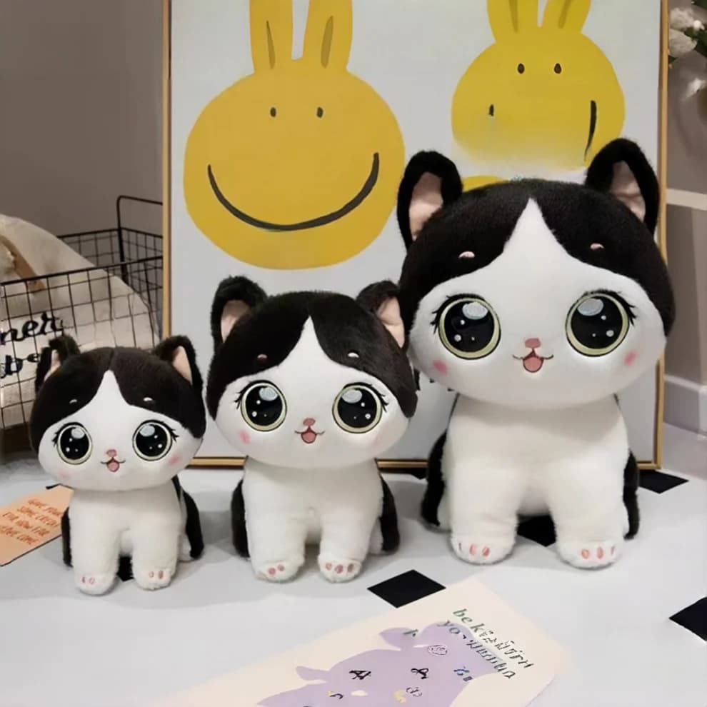 Kawaii Black and White Cat Stuffed Animal