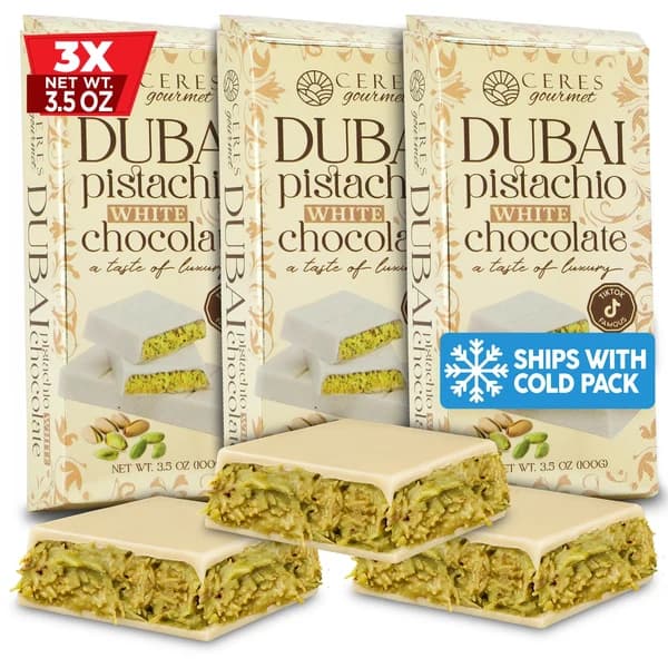 Viral Dubai Pistachio White Chocolate Bar with Crunchy Kataifi - 3 Pack (3x100g)