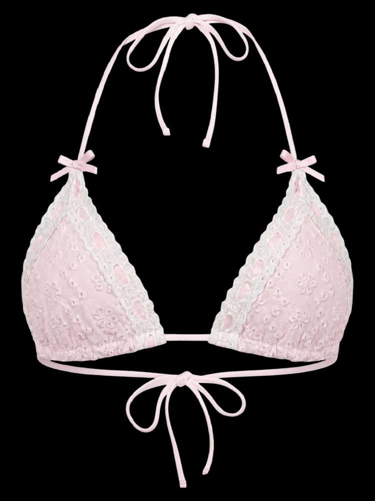 Coquette Cotton Eyelet Bikini Top (Pink)