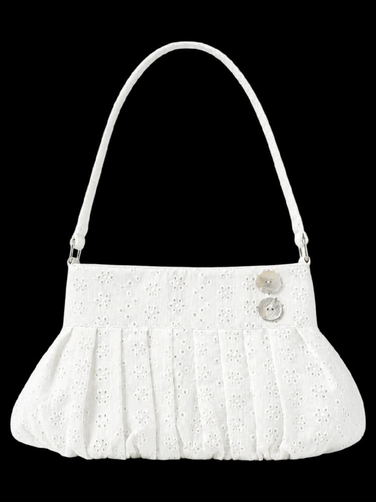 Coquette Cotton Eyelet Shell Button Bag(White)