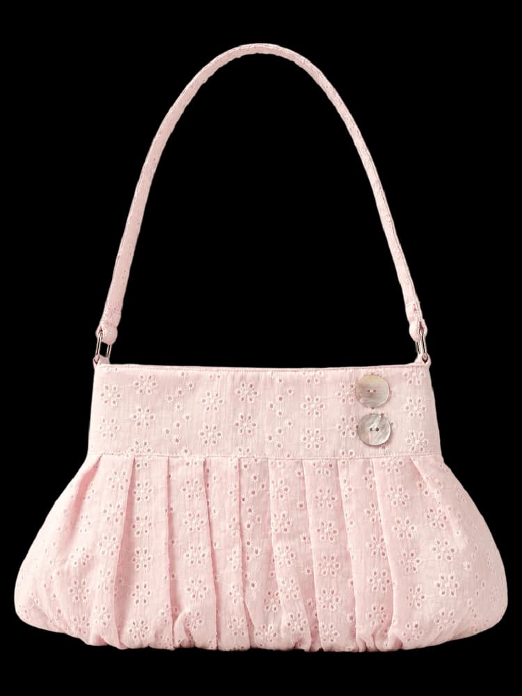 Coquette Cotton Eyelet Shell Button Bag(Pink)