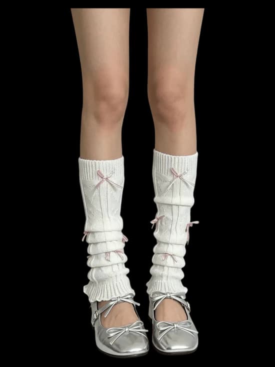 Gold Bow Leg Warmer (White)