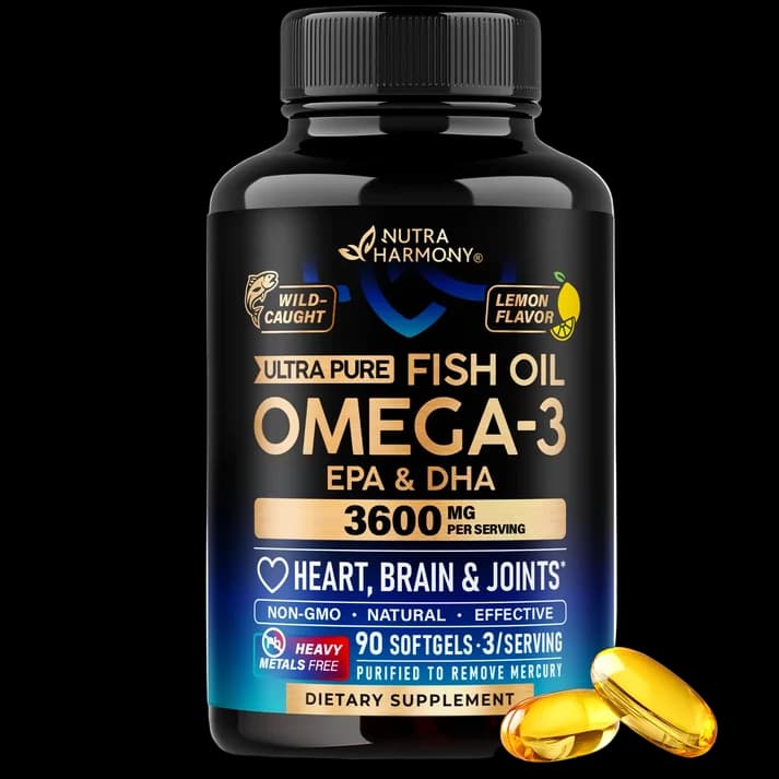 Omega 3 Fish Oil Supplement 3600 mg. Burpless, Lemon Flavored, 90 Softgels