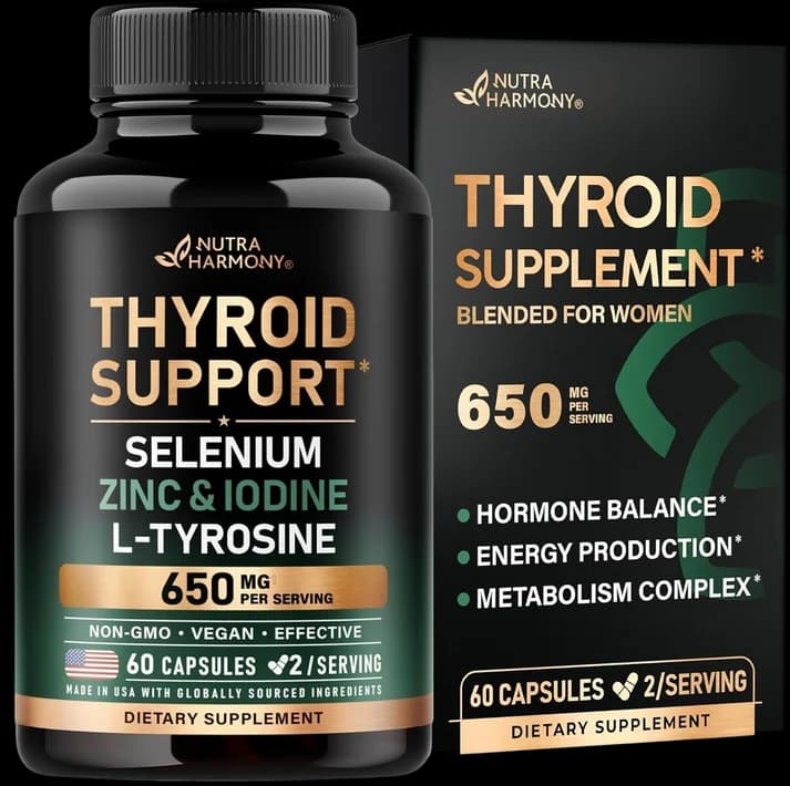 Thyroid Support with Selenium, Zinc & Iodine, L-Tyrosine, Magnesium, Adaptogen Herbs
