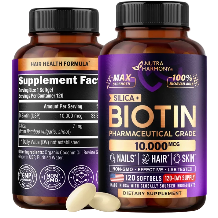 Pharmaceutical Grade Biotin 10,000 & Silica Softgels