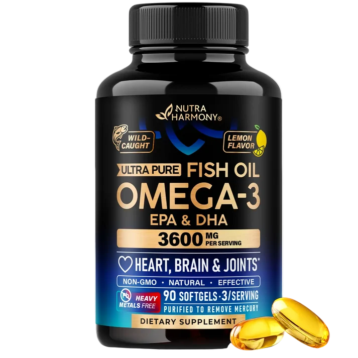 Omega 3 Fish Oil Supplement 3600 mg. Burpless, Lemon Flavored, 90 Softgels
