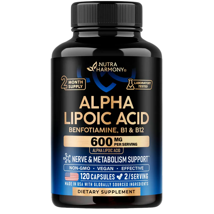 Alpha Lipoic Acid 600mg with Benfotiamine, Vitamin B1 & B12 | Nerve Support Capsules