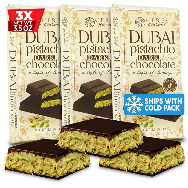 Viral Dubai Pistachio Dark Chocolate Bar with Crunchy Kataifi - 3 Pack (3x100g)