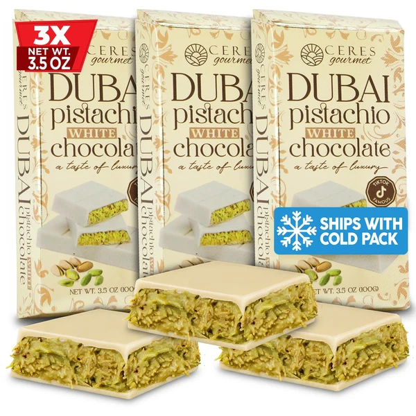 Viral Dubai Pistachio White Chocolate Bar with Crunchy Kataifi - 3 Pack (3x100g)